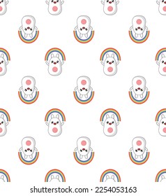 Cute seamless vector pattern with rabbits and rainbows , Seamless vector printing on children's fabrics, wallpaper, textiles.
