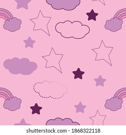Cute seamless vector pattern with rainbow