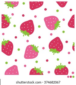 Cute seamless vector pattern with strawberries and dots