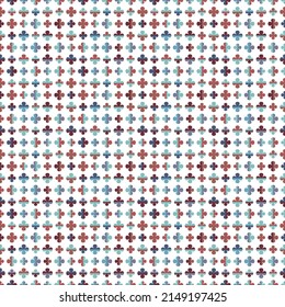 Cute seamless vector pattern with stylised little flowers in blue and red red on white background. Decorative geometric floral grid texture for wallpaper, fashion fabric and prints. 