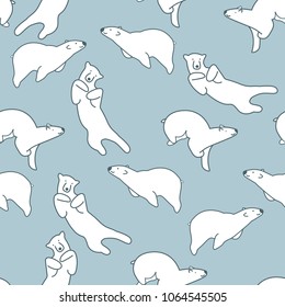 Cute seamless vector pattern with swimming polar bear. North pole wildlife seamless pattern.