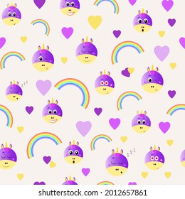 Cute seamless vector pattern with unicorns and rainbows