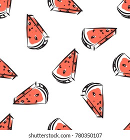 Cute seamless vector pattern with watermelon slices