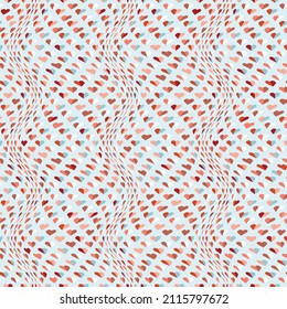 Cute seamless vector pattern with waves of little colourful hearts on a pale blue background. Perfect for printing on fabric, wrapping paper, wallpaper, Valentine and wedding backgrounds.