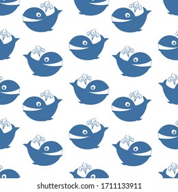 Cute Seamless Vector Pattern with Whales
