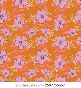 cute seamless vector violet stock flowers with green leaves pattern of white