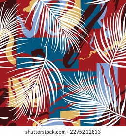 cute seamless vector white leaf pattern on multi color texture red background