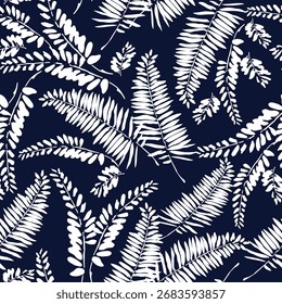 cute seamless vector white leaf pattern on navy background