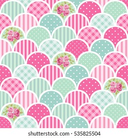 Cute seamless vintage pattern as patchwork in shabby chic style ideal for kitchen textile or bed linen fabric, curtains or interior wallpaper design, can be used for scrap booking paper etc