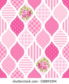 Cute seamless vintage pattern as patchwork in shabby chic style ideal for kitchen textile or bed linen fabrics, curtains, carpets, tablecloth, wallpaper design, can be used for scrap booking paper etc