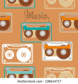 cute seamless vintage pattern with tape cassettes