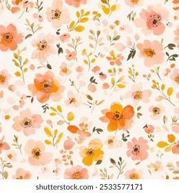 Cute seamless watercolor small floral pattern with watercolor background. Flower vector illustration. Watercolor print in rustic vintage style, textile or wallpapers.