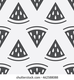 Cute seamless watermelon pattern on white background. Vector illustration for sweet summer fruit design. Slice fresh food ornament. Pretty repeat wallpaper. Simple tasty cartoon decoration