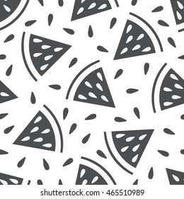 Cute seamless watermelon pattern on white background. Vector illustration for sweet summer fruit design. Slice fresh food ornament. Pretty repeat wallpaper. Bright tasty cartoon decoration