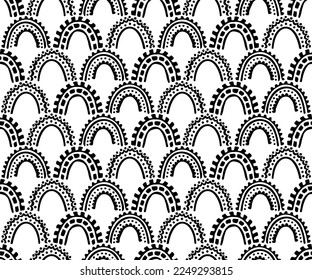 Cute seamless wavy pattern in doodle style. Ornament in painted with ink for home textiles. Vector illustration.