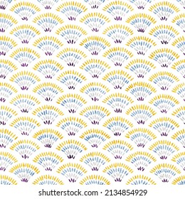 Joli motif ondulé harmonieux. Impression vintage pour textiles, emballages, fond d'écran. Texture grunge. Oeuvre de Seigaiha dans le style polka dot. Illustration vectorielle.