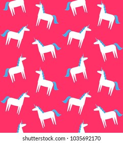 cute seamless white flat unicorn pattern on pink background