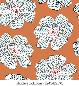 cute seamless white flowers pattern on orange background