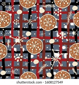 Cute Seamless Winter Background with gingerbread cookies. Winter Illustration.