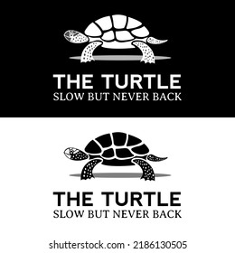 Cute sean turtle logo design in simple silhouette art style for scuba diving and beach resort