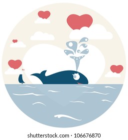 Cute seascape with whale