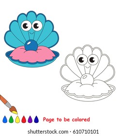 Cute Seashell and Oyster with Pearl to be colored, the coloring book for preschool kids with easy educational gaming level.