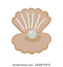 Cute seashell with pearl. Hand drawn vector illustration for travel design.