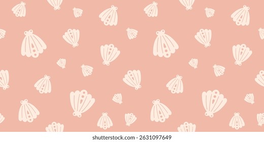 Cute seashell seamless pattern. Adorable ocean pattern. Whimsical nautical hand drawn vector design in flat cartoon style