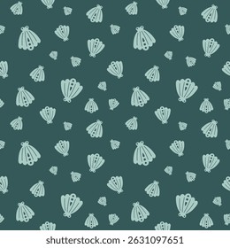 Cute seashell seamless pattern. Adorable ocean pattern. Whimsical nautical hand drawn vector design in flat cartoon style