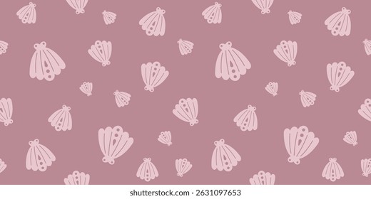 Cute seashell seamless pattern. Adorable ocean pattern. Whimsical nautical hand drawn vector design in flat cartoon style