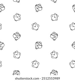 Cute seashell with smiling face. Seamless pattern. Coloring Page. Kawaii cartoon character. Hand drawn style. Vector drawing. Design ornaments.