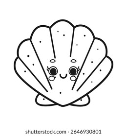 Página de coloração de ilustração de vetor de concha bonita isolada no fundo branco