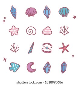 cute seashells and beach symbol icon