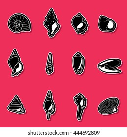  cute seashells cartoon on sticker vector style