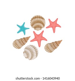cute seashells on the sea in white background
