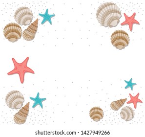 cute seashells on the sea in white background