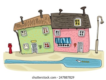 cute seaside house - cartoon