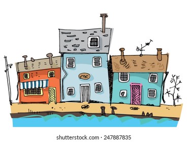 cute seaside house - cartoon