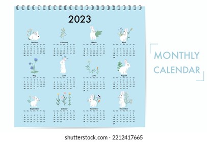 Cute seasonal holiday calendar 2023 with rabbit special festival