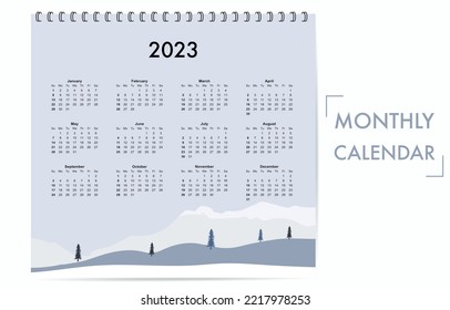 Cute seasonal holiday calendar 2023 with winter