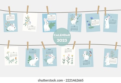 Cute seasonal holiday calendar 2023 with rabbit special festival