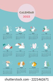 Cute seasonal holiday calendar 2023 with rabbit special festival