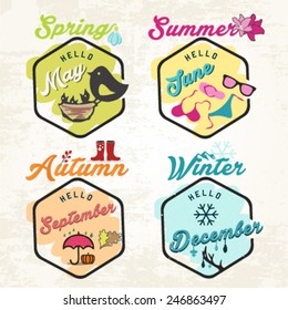 Cute Seasons Illustrations and Badges Set