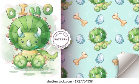 Cute seat dino - seamless pattern. Vector eps 10