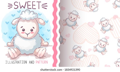 Cute seat lamb - seamless pattern