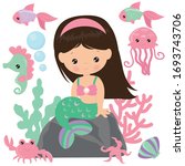 Cute seated mermaid vector cartoon illustration