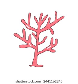 cute seaweed, coral, set on white background. Underwater world.