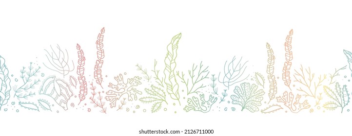 Cute seaweed seamless pattern, hand drawn underwater background, great for textiles, banners, wallpapers, wrapping - vector design