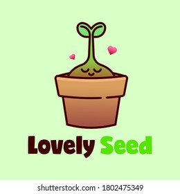 CUTE SEED PLANT GROWING IN THE POTTERY CARTOON LOGO