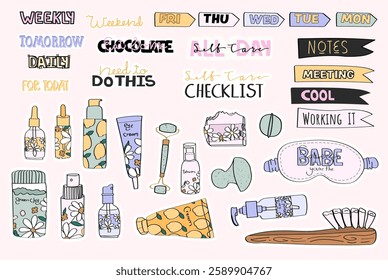 cute self care planner stickers weekly and monthly planning.